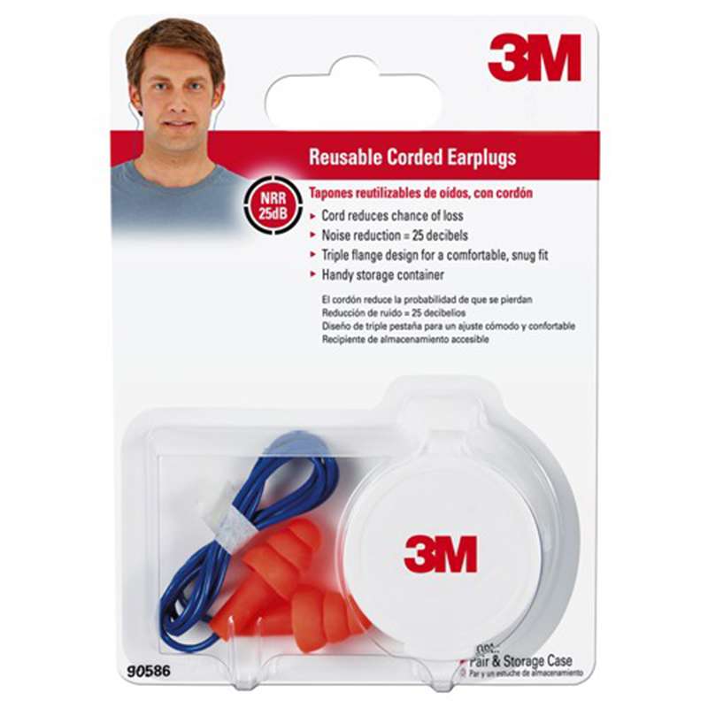 3M? Corded Reusable Earplugs, 90586H1-DC, 1 pair with case/pack, 10 packs/case